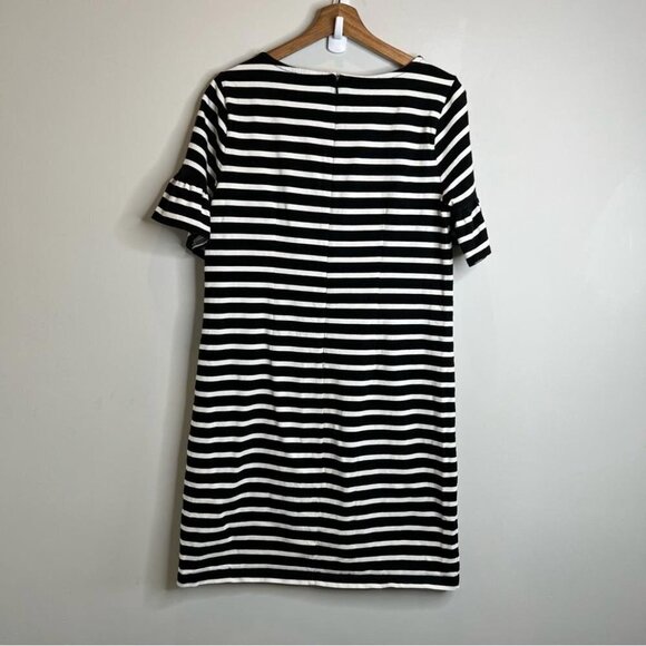 J Crew Factory Womens Size Small Ruffle Sleeve Dress Black White Stripe Shift - Picture 3 of 10